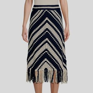 NWT Ultra Pink Crocheted Fringe Trim Afghan Knit Midi Skirt Boho Festival MD